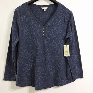 Women's Dark Navy Blue Waffle Henley V Neck Tee, Size 1X(16W-18W), New With Tag